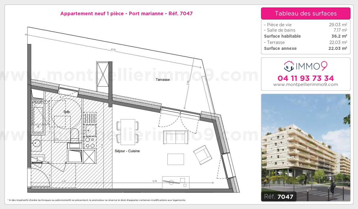 Plan et surfaces, Programme neuf Montpellier : Port marianne Référence n° 7047