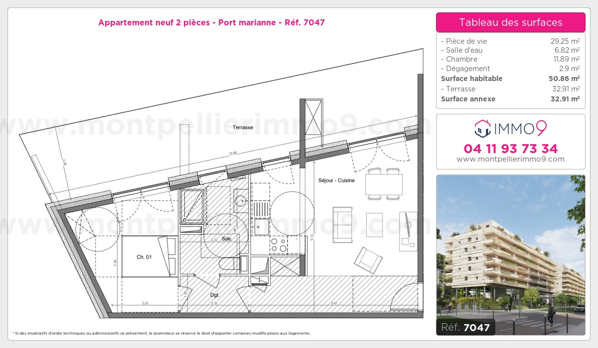 Plan et surfaces, Programme neuf Montpellier : Port marianne Référence n° 7047