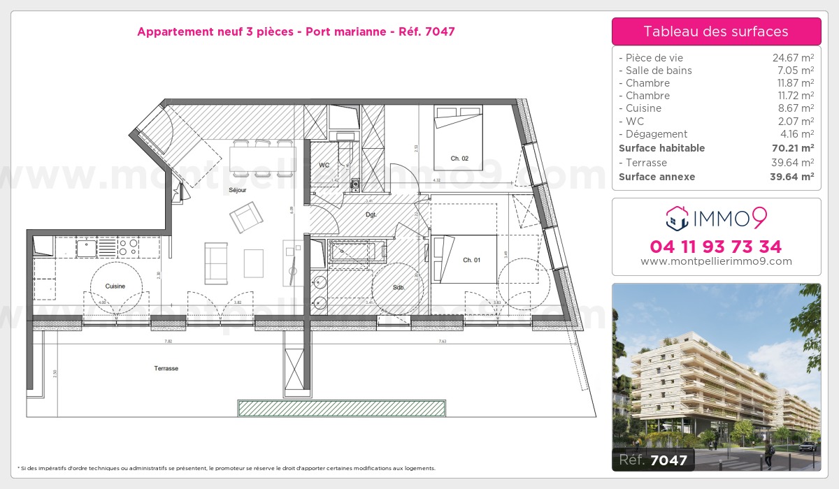 Plan et surfaces, Programme neuf Montpellier : Port marianne Référence n° 7047