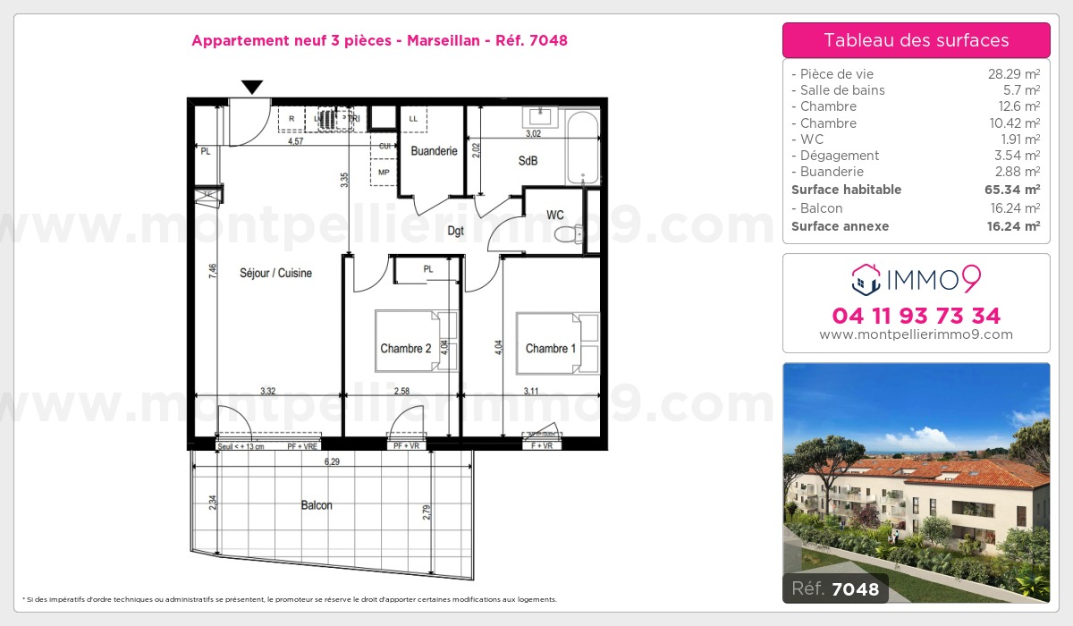 Plan et surfaces, Programme neuf Marseillan Référence n° 7048