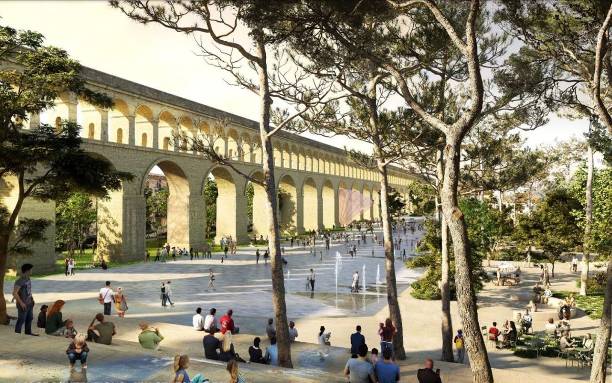 Le projet donnera un souffle nouveau et verdoyant au cœur de quartier grand projet des arceaux – maquette projet des arceaux vue du Peyrou