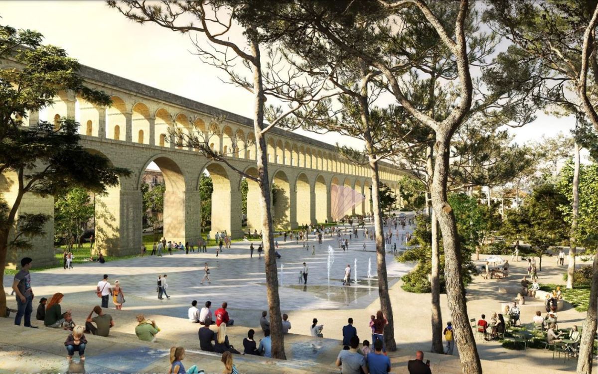 grand projet des arceaux – maquette projet des arceaux vue du Peyrou