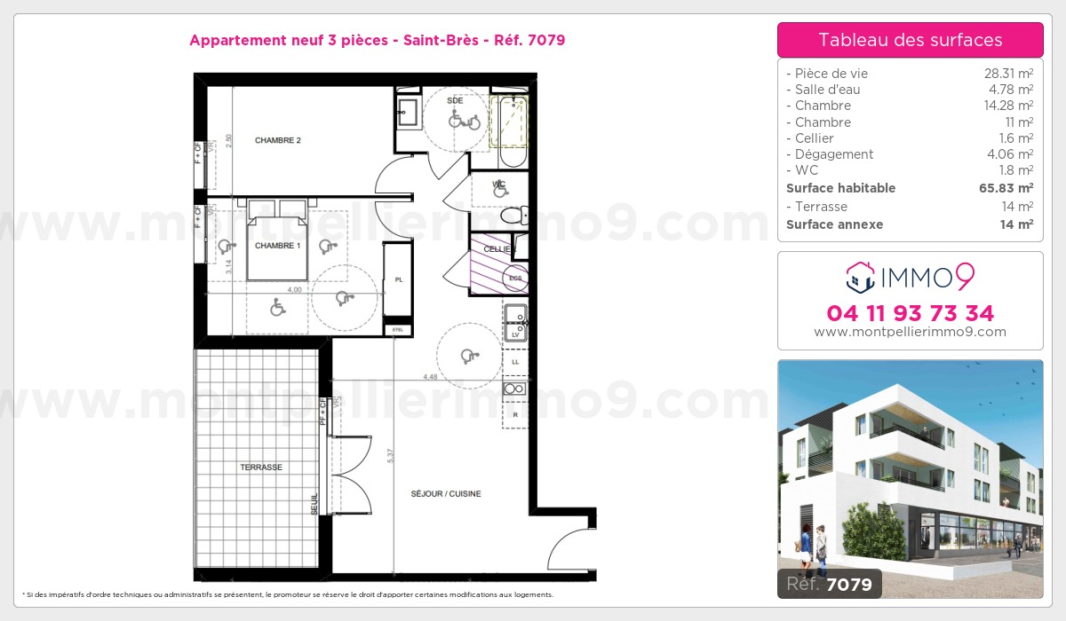 Plan et surfaces, Programme neuf Saint-Brès Référence n° 7079