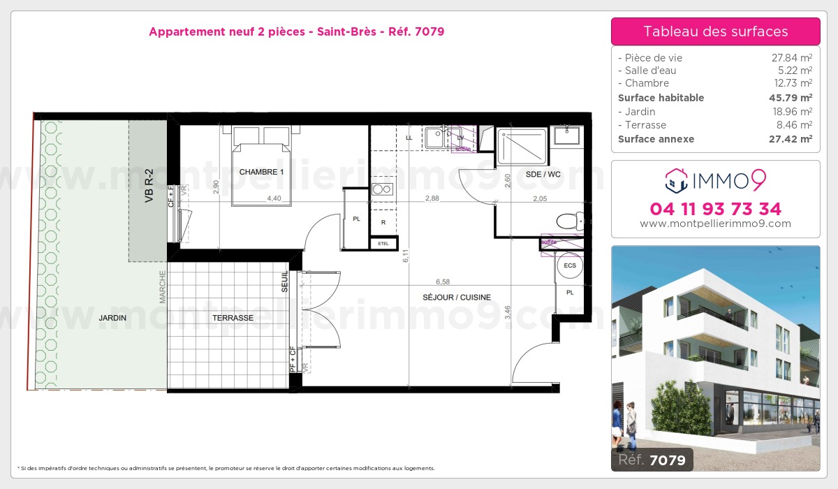 Plan et surfaces, Programme neuf Saint-Brès Référence n° 7079