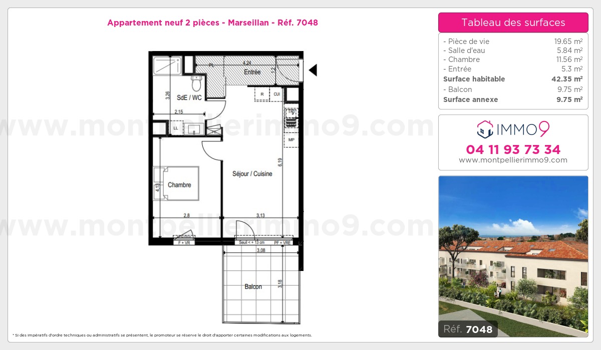 Plan et surfaces, Programme neuf Marseillan Référence n° 7048