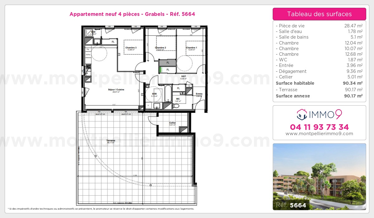 Plan et surfaces, Programme neuf Grabels Référence n° 5664