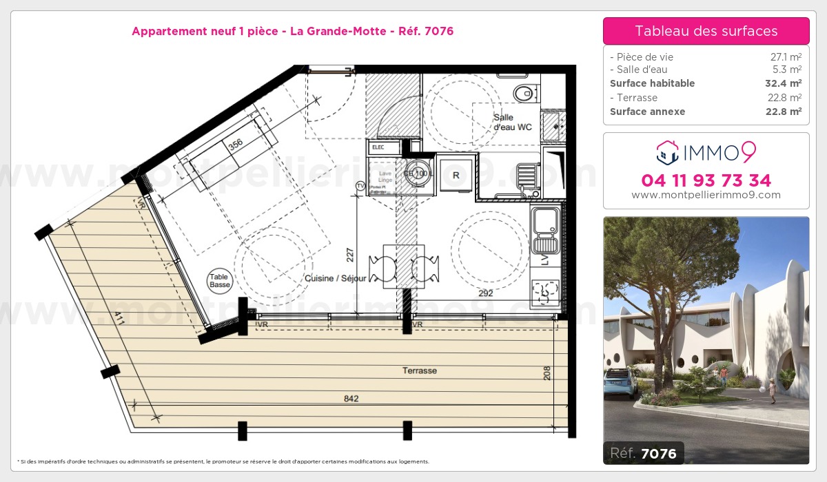 Plan et surfaces, Programme neuf Grande-Motte Référence n° 7076