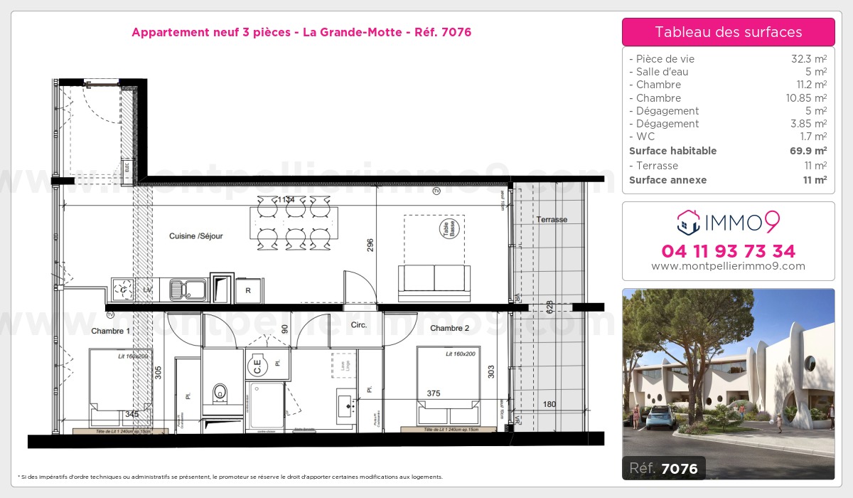 Plan et surfaces, Programme neuf Grande-Motte Référence n° 7076