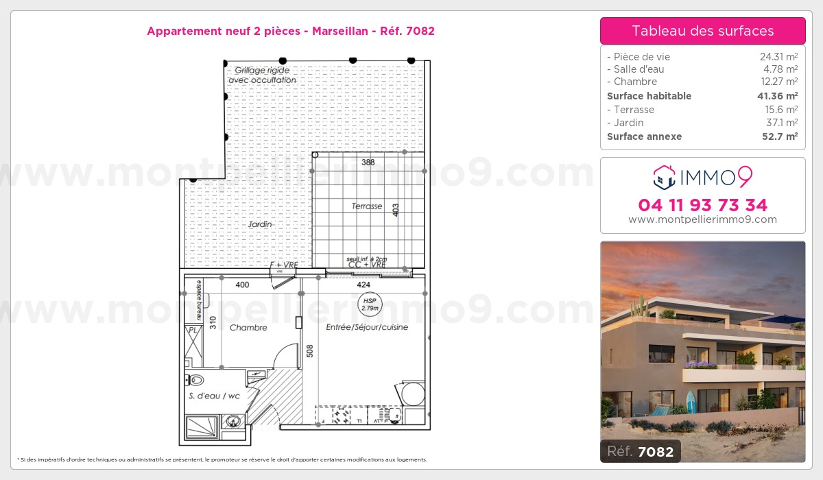 Plan et surfaces, Programme neuf Marseillan Référence n° 7082