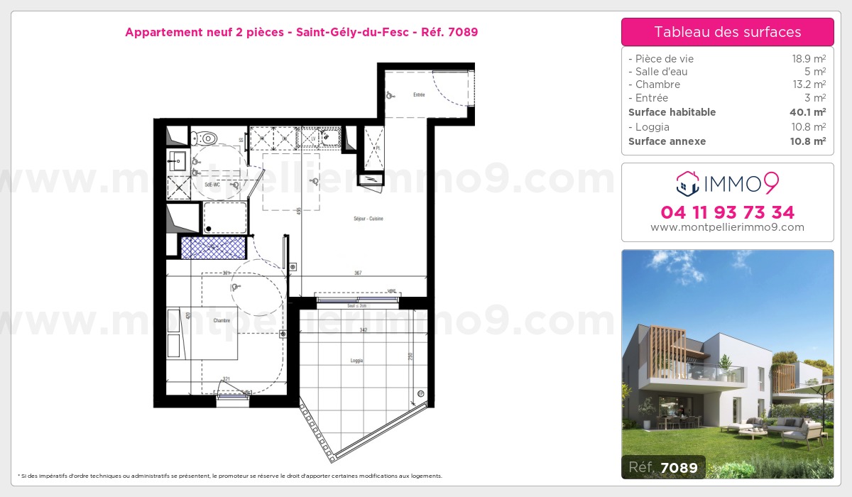 Plan et surfaces, Programme neuf Saint-Gély-du-Fesc Référence n° 7089