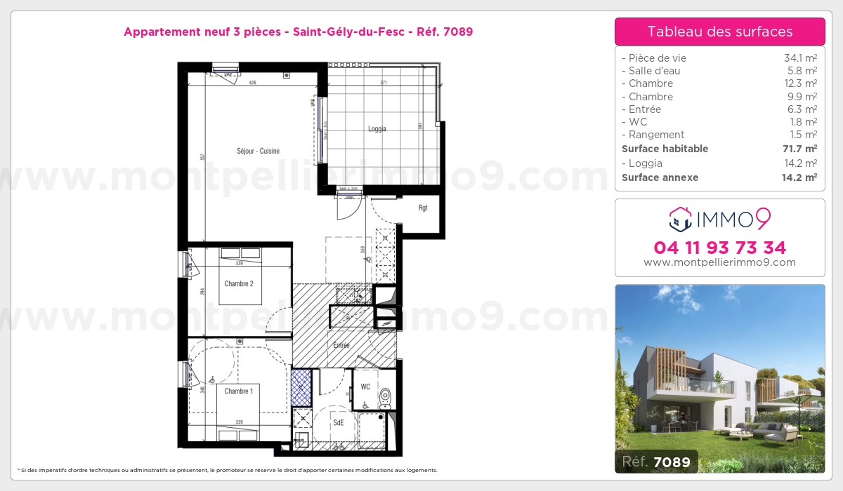 Plan et surfaces, Programme neuf Saint-Gély-du-Fesc Référence n° 7089