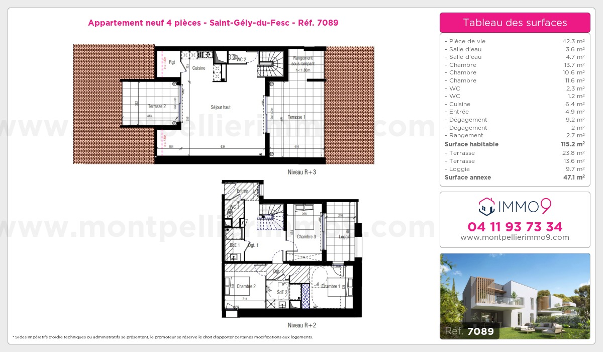 Plan et surfaces, Programme neuf Saint-Gély-du-Fesc Référence n° 7089