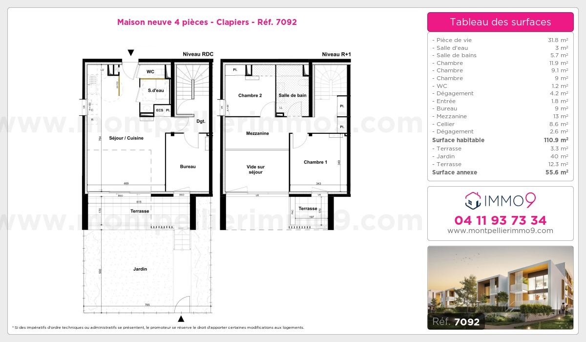 Plan et surfaces, Programme neuf Clapiers Référence n° 7092