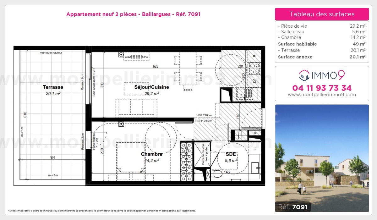 Plan et surfaces, Programme neuf Baillargues Référence n° 7091