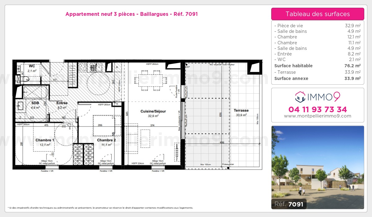 Plan et surfaces, Programme neuf Baillargues Référence n° 7091