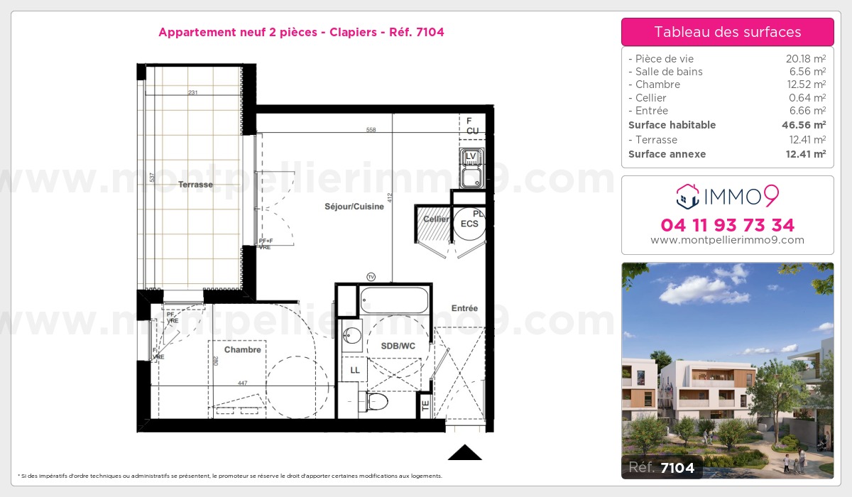 Plan et surfaces, Programme neuf Clapiers Référence n° 7104