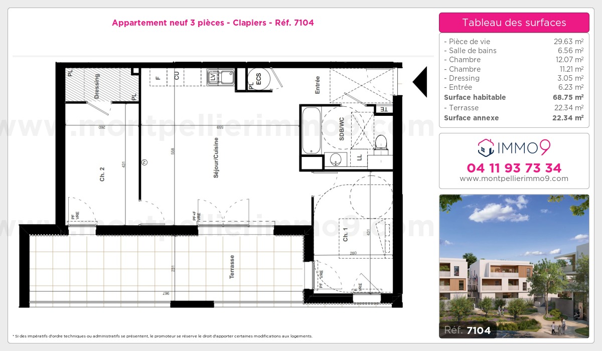 Plan et surfaces, Programme neuf Clapiers Référence n° 7104