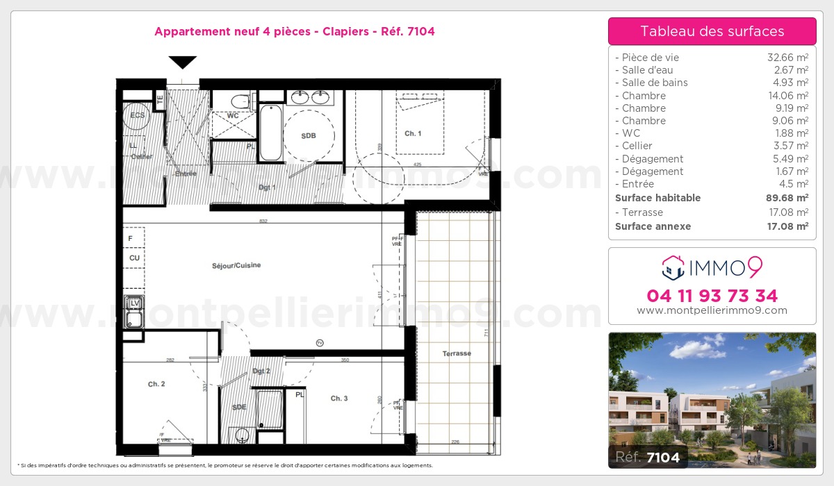 Plan et surfaces, Programme neuf Clapiers Référence n° 7104