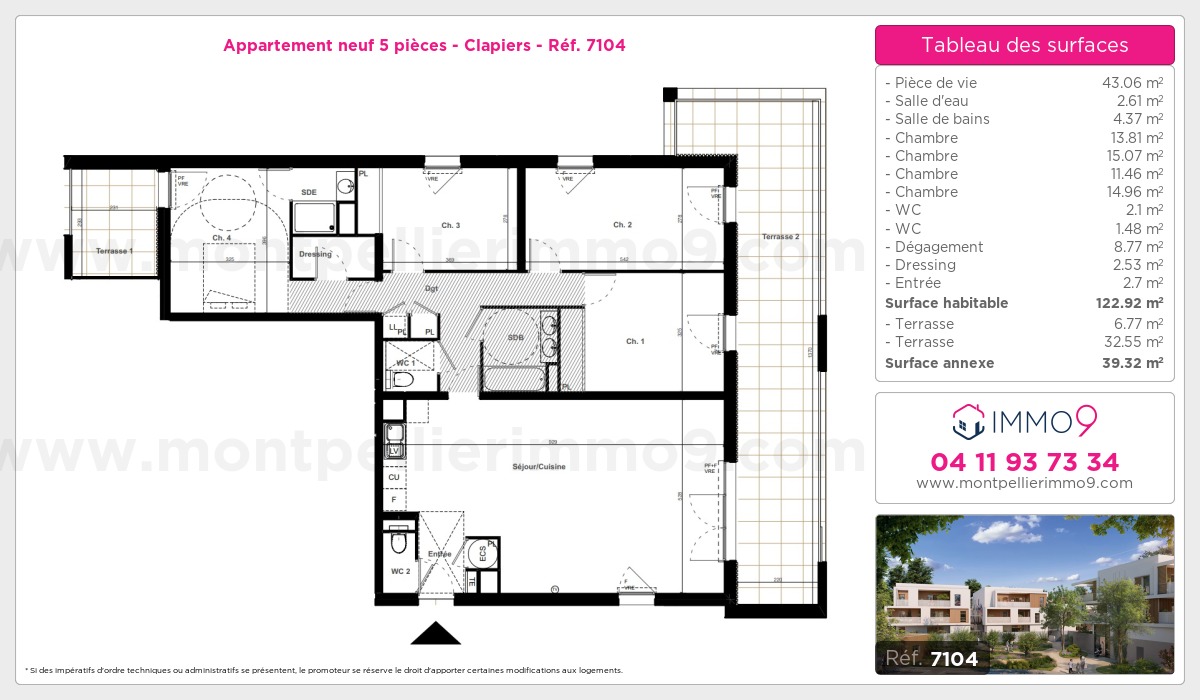 Plan et surfaces, Programme neuf Clapiers Référence n° 7104