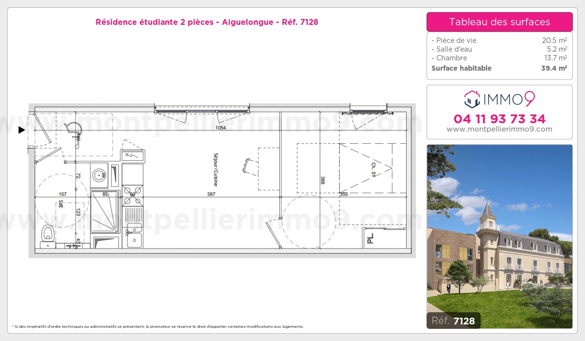 Plan et surfaces, Programme neuf Montpellier : Aiguelongue Référence n° 7128