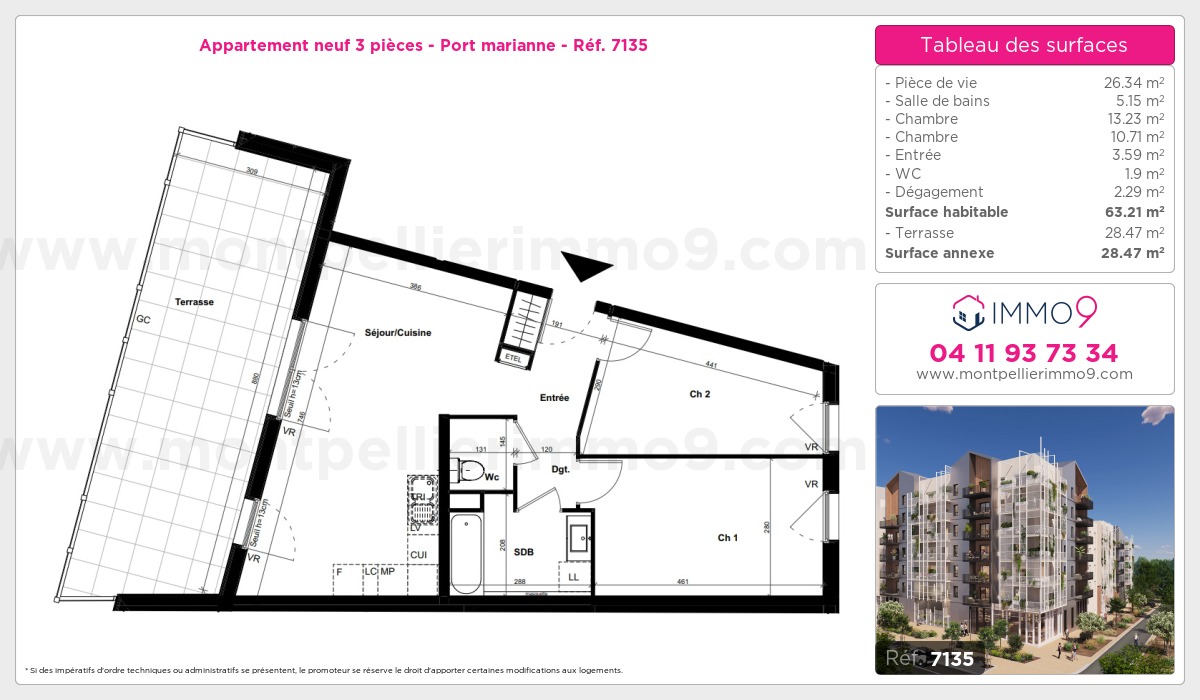 Plan et surfaces, Programme neuf Montpellier : Port marianne Référence n° 7135