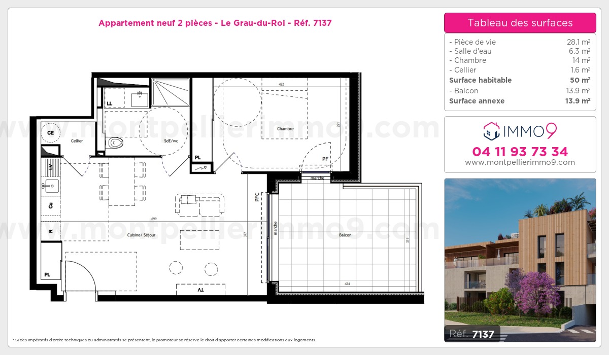 Plan et surfaces, Programme neuf Grau-du-Roi Référence n° 7137