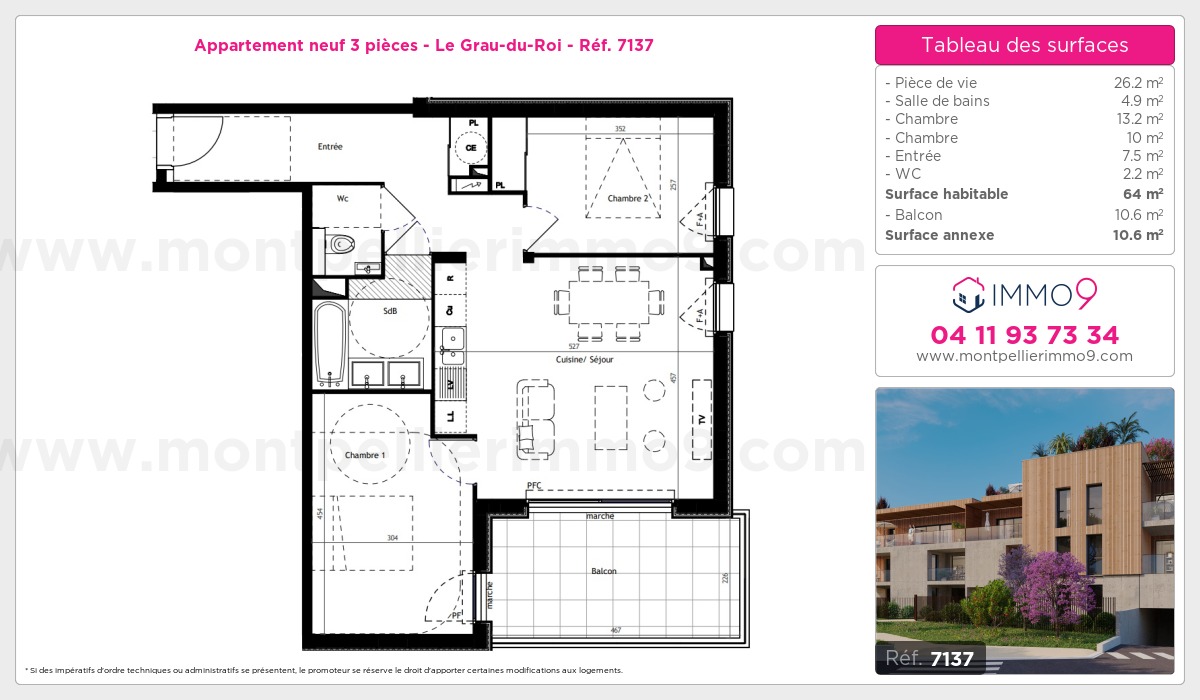 Plan et surfaces, Programme neuf Grau-du-Roi Référence n° 7137