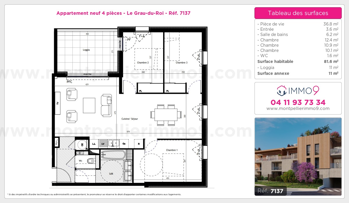 Plan et surfaces, Programme neuf Grau-du-Roi Référence n° 7137