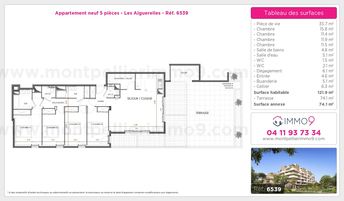 Plan et surfaces, Programme neuf Montpellier : Aiguerelles Référence n° 6539