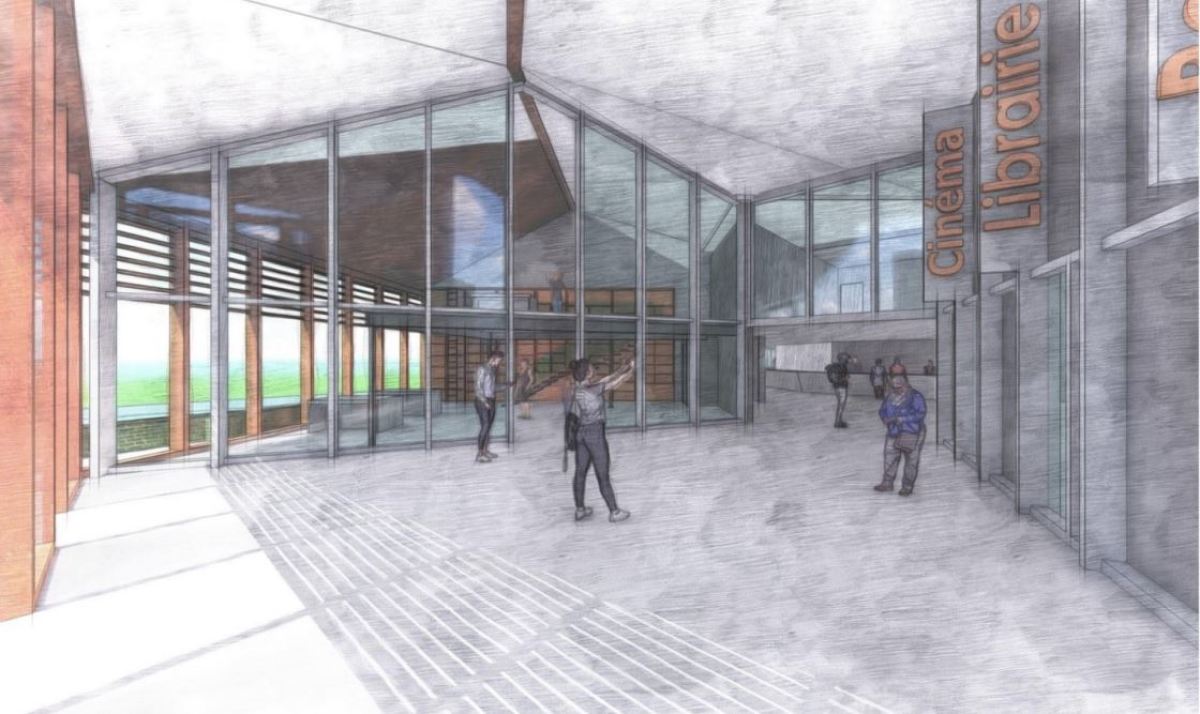 Le pôle culturel accueillera entre autres un cinéma, une librairie ou encore un espace détente frontignan pole culturel – visuel dessin du projet intérieur pole culturel à Frontignan