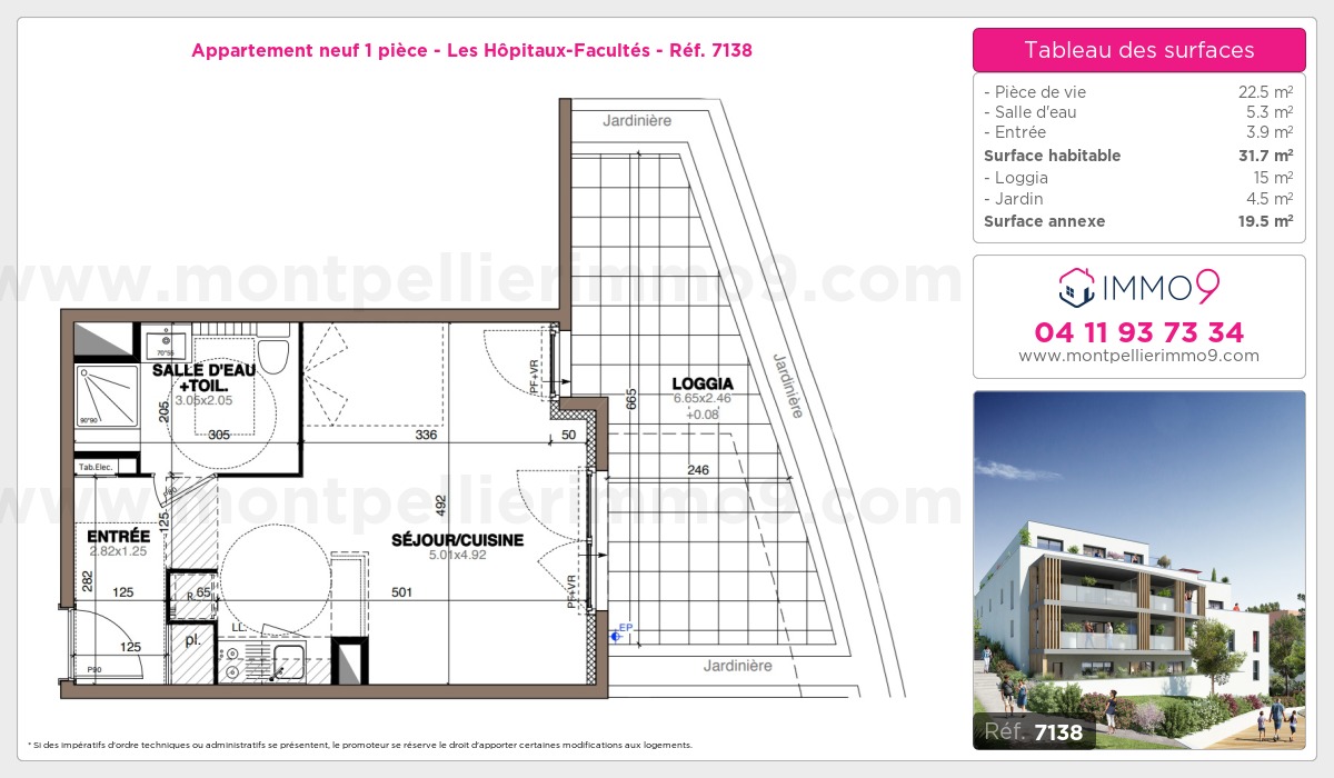 Plan et surfaces, Programme neuf Montpellier : Hôpitaux-Facultés Référence n° 7138