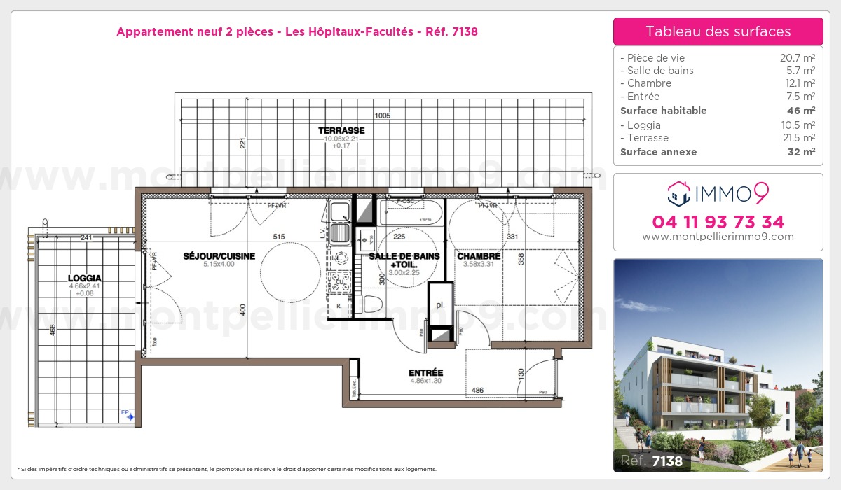 Plan et surfaces, Programme neuf Montpellier : Hôpitaux-Facultés Référence n° 7138