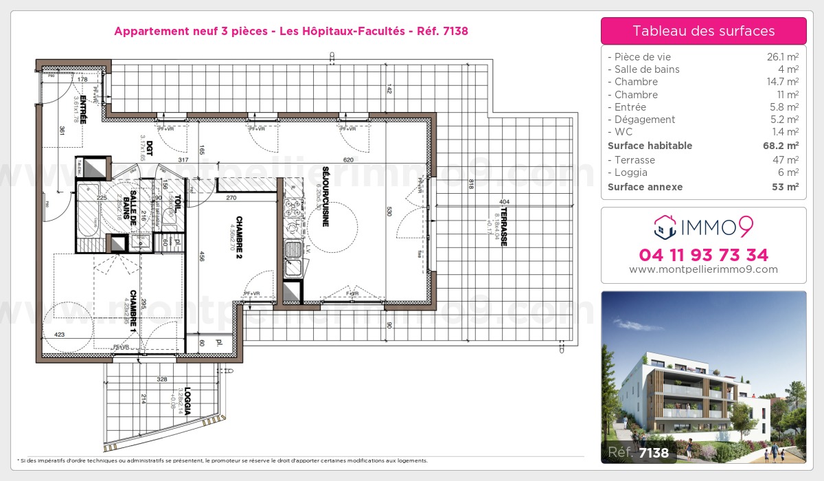 Plan et surfaces, Programme neuf Montpellier : Hôpitaux-Facultés Référence n° 7138