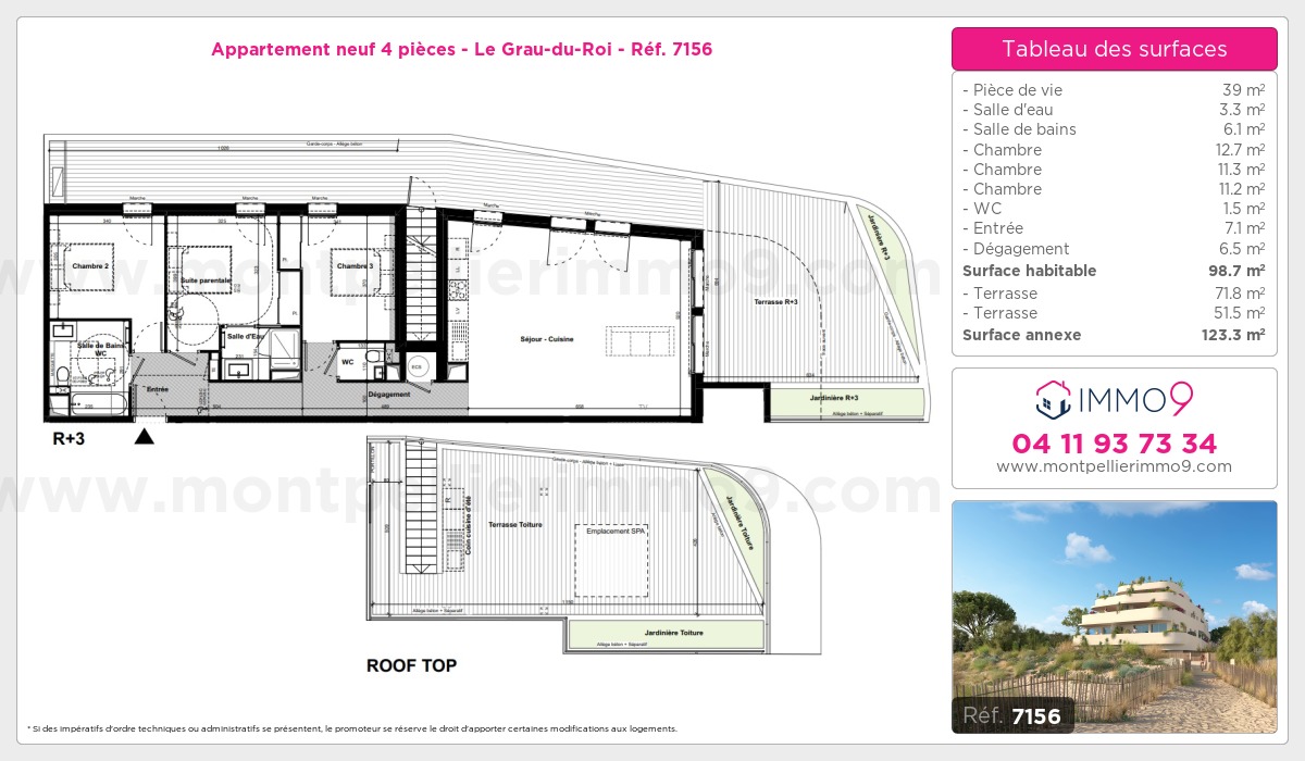 Plan et surfaces, Programme neuf Grau-du-Roi Référence n° 7156