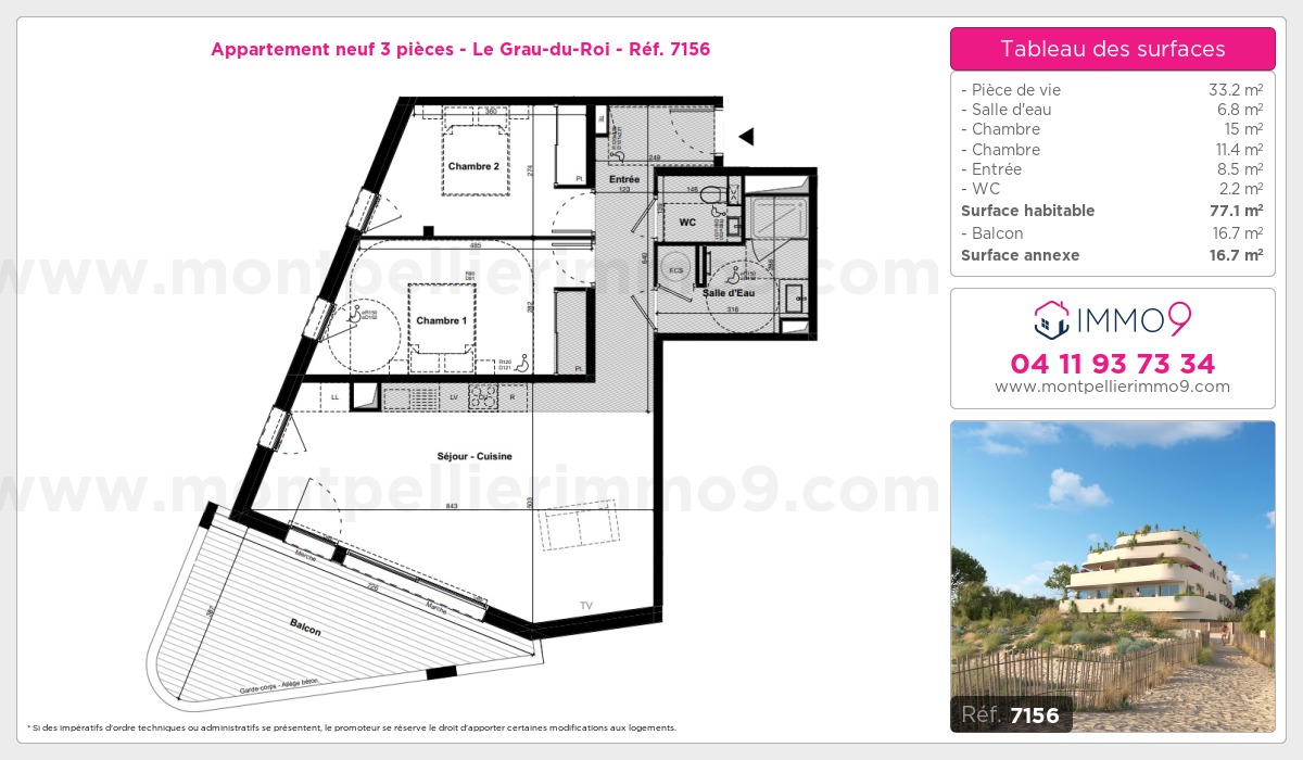 Plan et surfaces, Programme neuf Grau-du-Roi Référence n° 7156