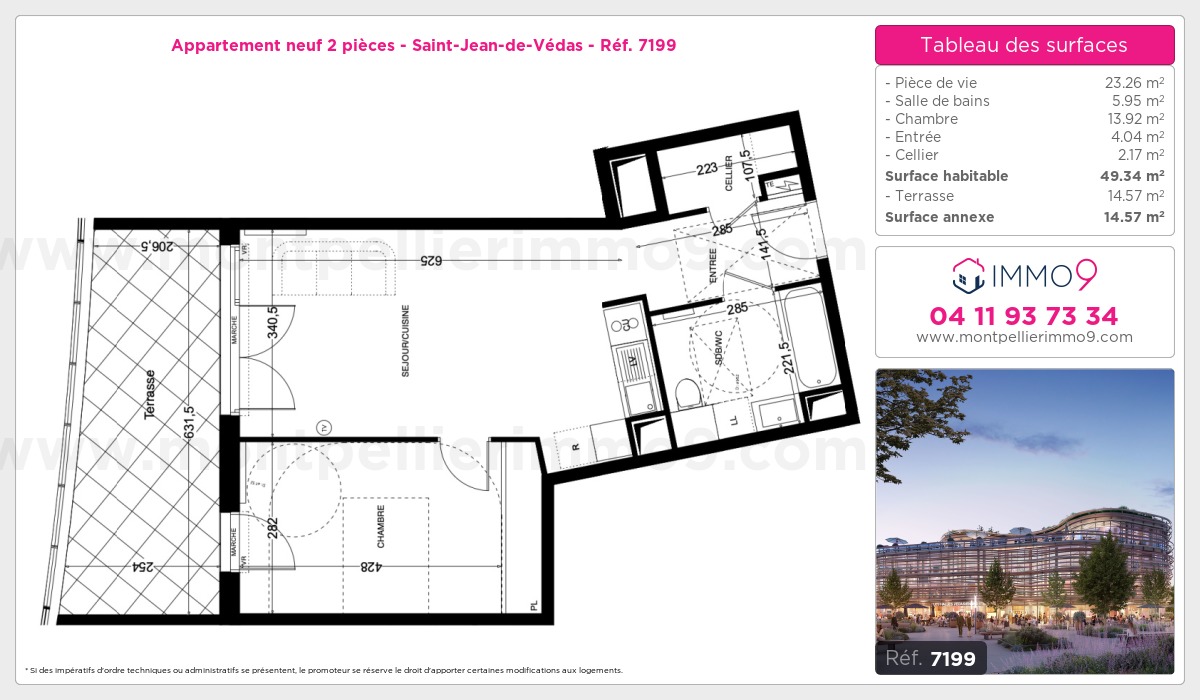 Plan et surfaces, Programme neuf Saint-Jean-de-Védas Référence n° 7199