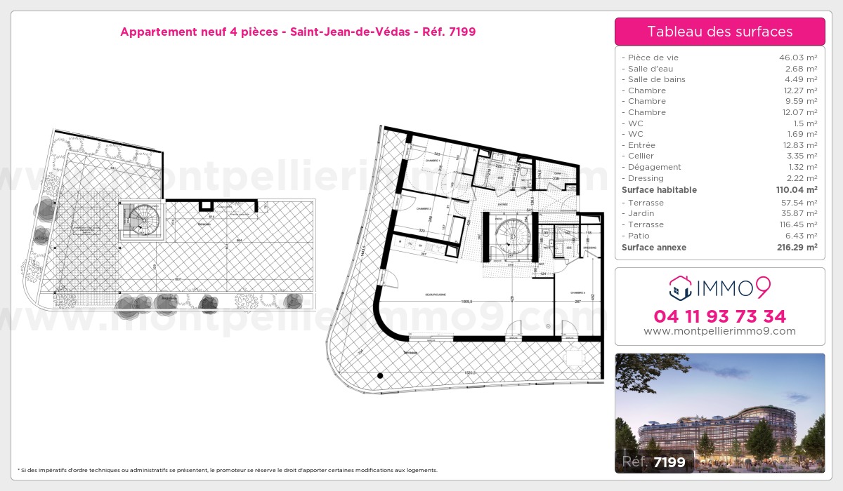 Plan et surfaces, Programme neuf Saint-Jean-de-Védas Référence n° 7199