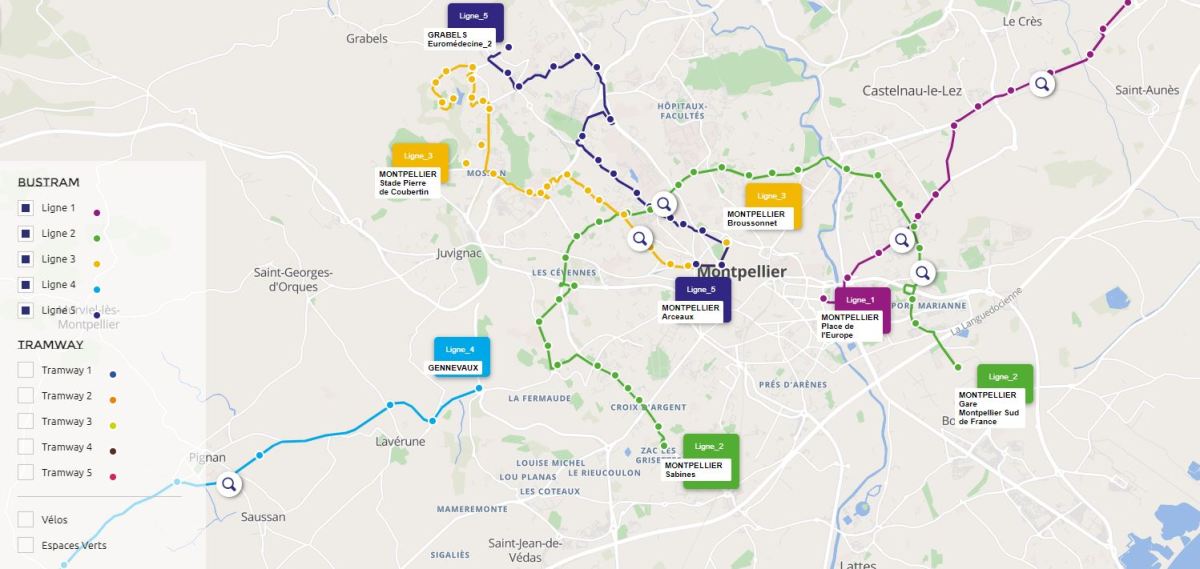 projet bustram montpellier reunions publiques – le tracé des 5 lignes de bustram