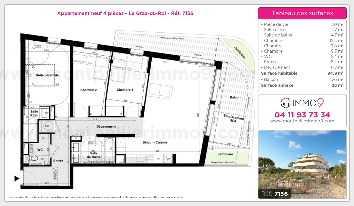 Plan et surfaces, Programme neuf Grau-du-Roi Référence n° 7156