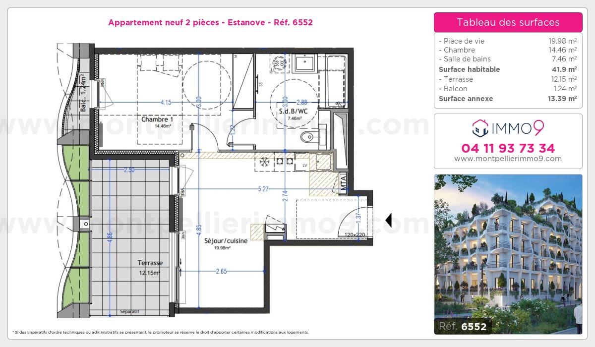 Plan et surfaces, Programme neuf Montpellier : Estanove Référence n° 6552