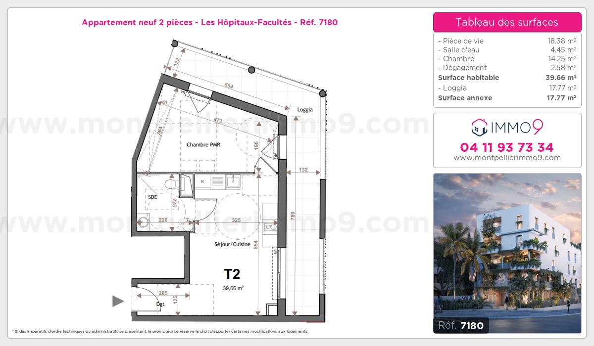 Plan et surfaces, Programme neuf Montpellier : Hôpitaux-Facultés Référence n° 7180