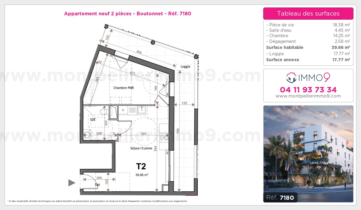 Plan et surfaces, Programme neuf Montpellier : Hôpitaux-Facultés Référence n° 7180