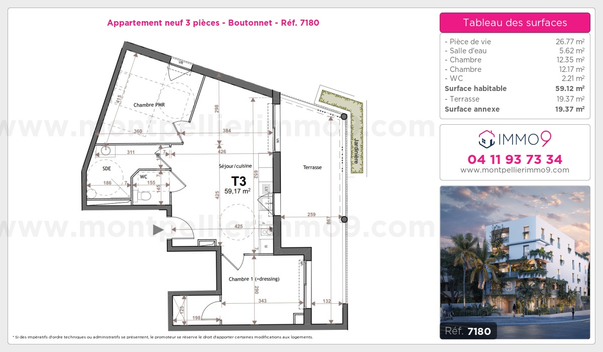 Plan et surfaces, Programme neuf Montpellier : Boutonnet Référence n° 7180