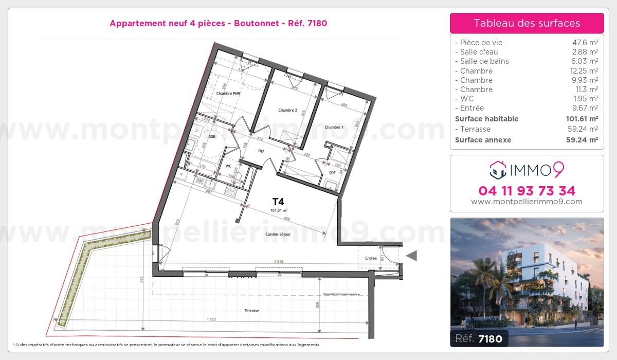 Plan et surfaces, Programme neuf Montpellier : Hôpitaux-Facultés Référence n° 7180