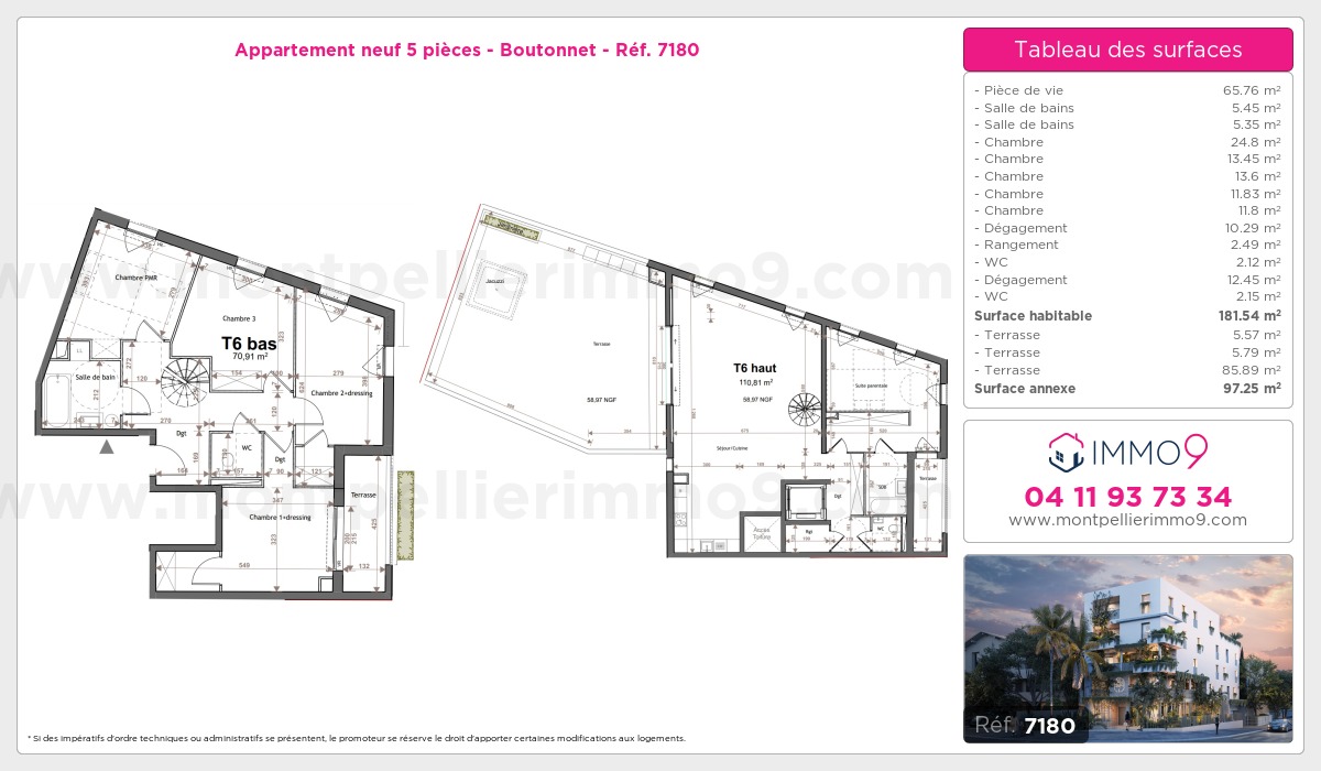 Plan et surfaces, Programme neuf Montpellier : Boutonnet Référence n° 7180