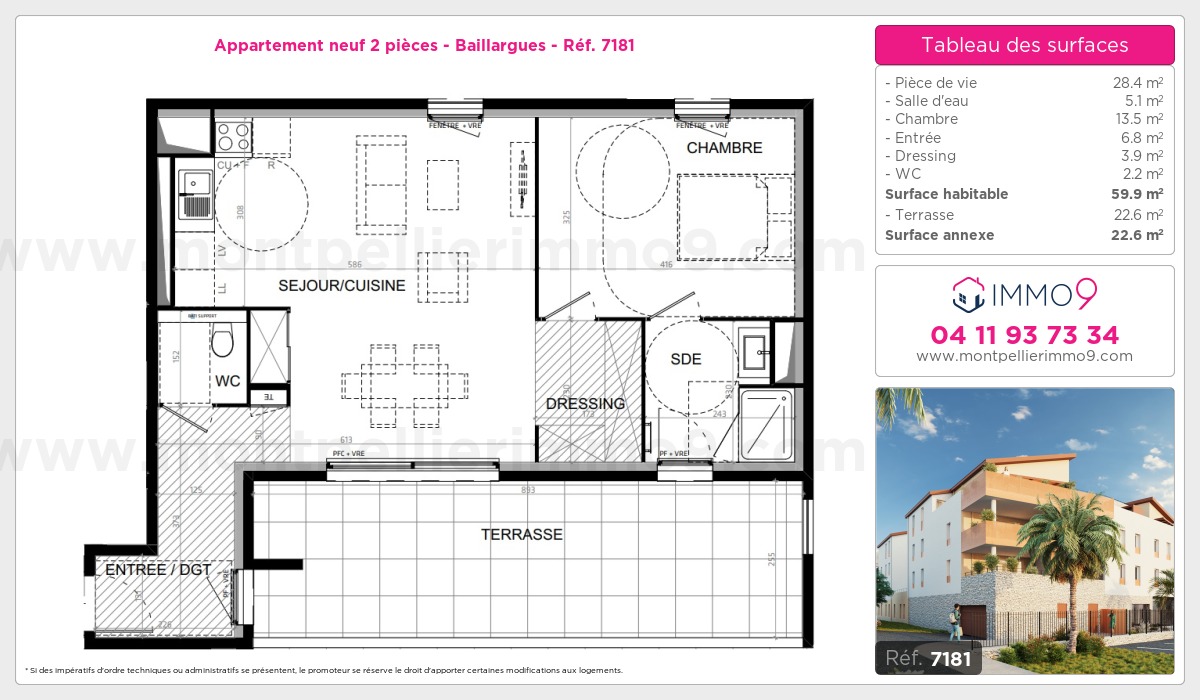 Plan et surfaces, Programme neuf Baillargues Référence n° 7181