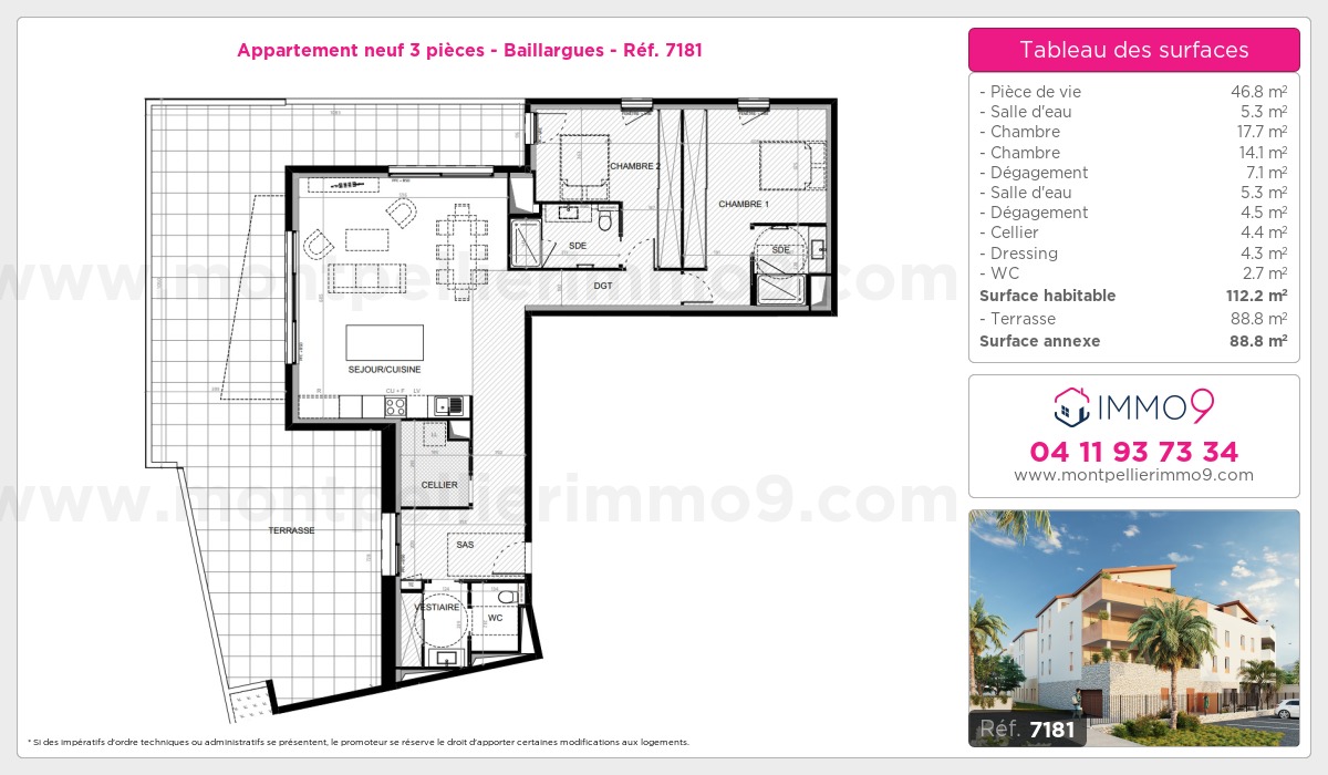 Plan et surfaces, Programme neuf Baillargues Référence n° 7181