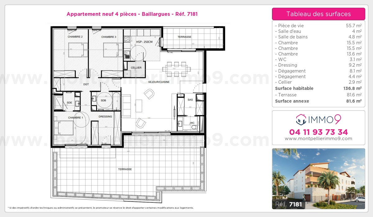 Plan et surfaces, Programme neuf Baillargues Référence n° 7181