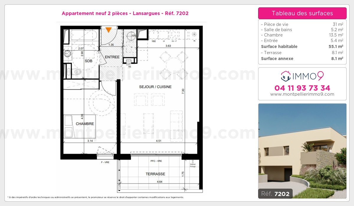 Plan et surfaces, Programme neuf Lansargues Référence n° 7202