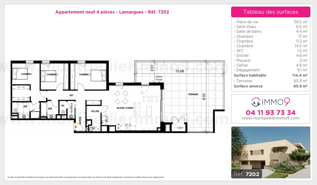 Plan et surfaces, Programme neuf Lansargues Référence n° 7202